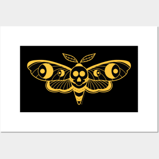 Death’s Head Hawk Moth Gold and Black Posters and Art